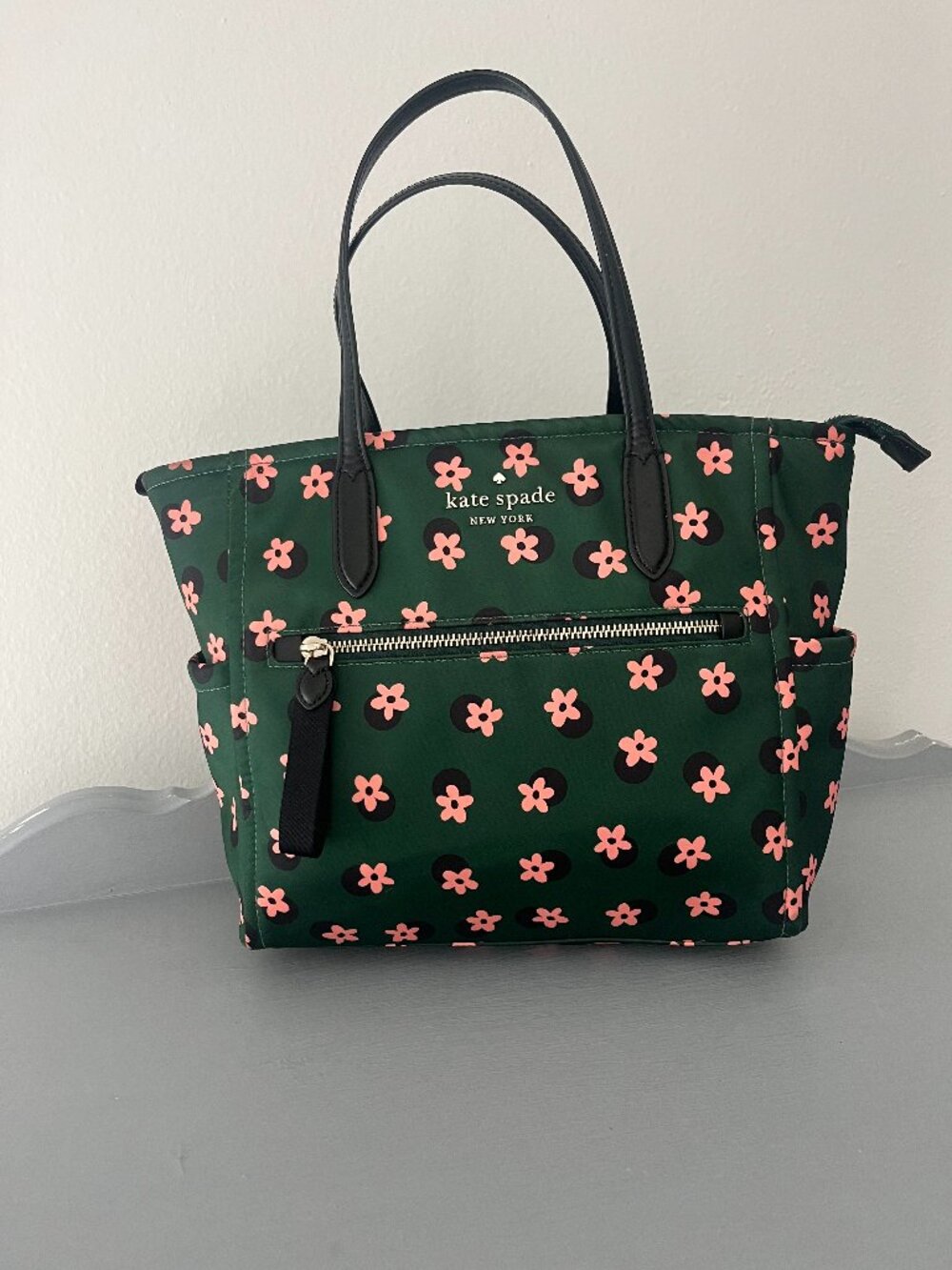 Kate Spade Chelsea Green/Pink Floral Nylon Satchel/Top Handle Bag Handbag/Purse